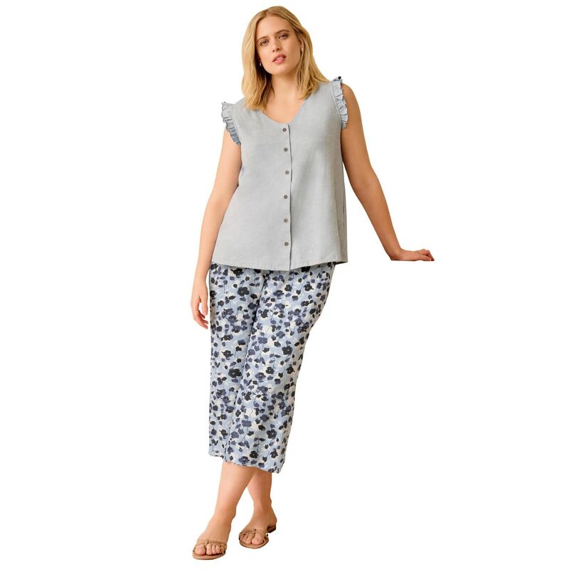 Ellos レディース ボトムス 心地好いズボン下 つけ加える大きさ Ellos Plusize Wide-Leg Cropants Blue Fog Floral 青み