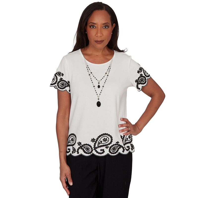 アルフレッド ダナー レディース トップス プルオーバー スピード競技 Women\u0027s Alfredunner Paisley Border Tee with Necklace White 白いこと