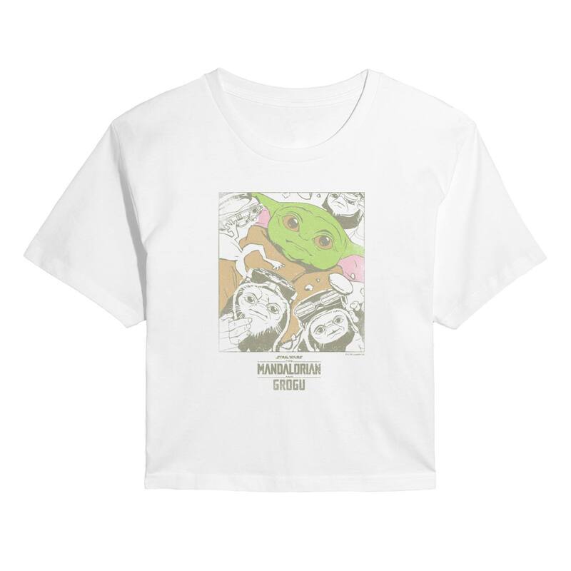アニメキャラクター レディース トップス Tシャツ クロップド Licensed Character Juniors Star Wars The Mandalorian \u0026 Grogu Cropped Tee White ホワイト