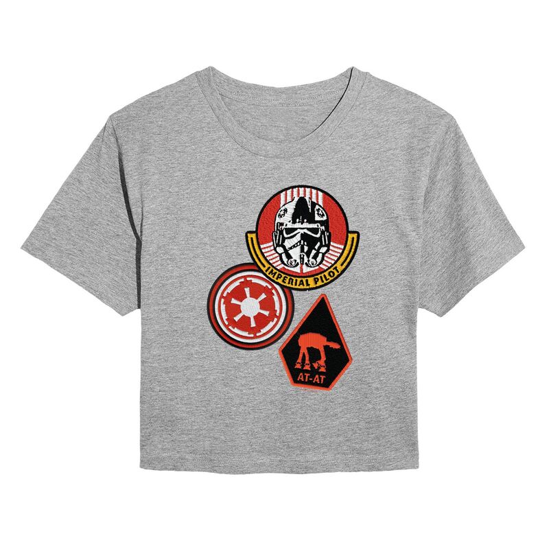 アニメキャラクター レディース トップス Tシャツ クロップド Licensed Character Juniors Star Wars The Mandalorian \u0026 Grogu Imperial Pilot Patches Cropped Tee Heather Gray グレー