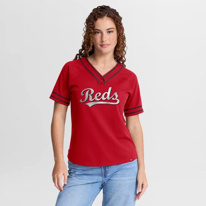 ファナティクス レディース トップス プルオーバー V素っ首 Women\u0027s Fanatics Red Cincinnati Reds Diva Race Ahead Raglan V-Neck T-Shirt Red 赤いこと