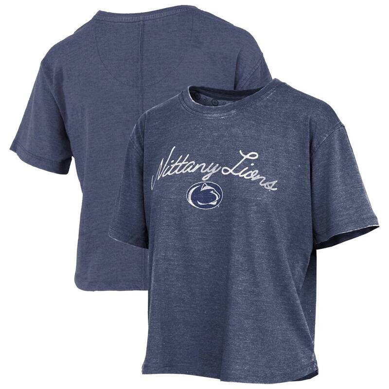 押しつけるボックス席 レディース トップス ティーシャツ ヴィンテージ ロゴタイプ Women\u0027s Pressbox Navy Penn State Nittany Lions Vintage Waist Length Script Over Logo T-Shirt Pst Navy 米国海軍 Tシャツ・カットソー-レディースファッション-トップス