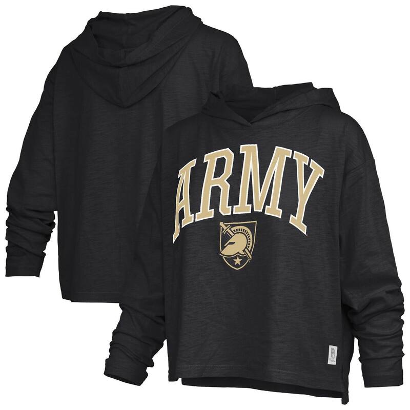 押し付けるボックス席 レディース トップス ティーシャツ ロゴタイプ Women\u0027s Pressbox Black Army Blacknights Nelson Arch Over Logo Long Sleeve Hooded T-Shirt Nc2 Black 黒いこと レディースファッション-トップス-Tシャツ・カットソー