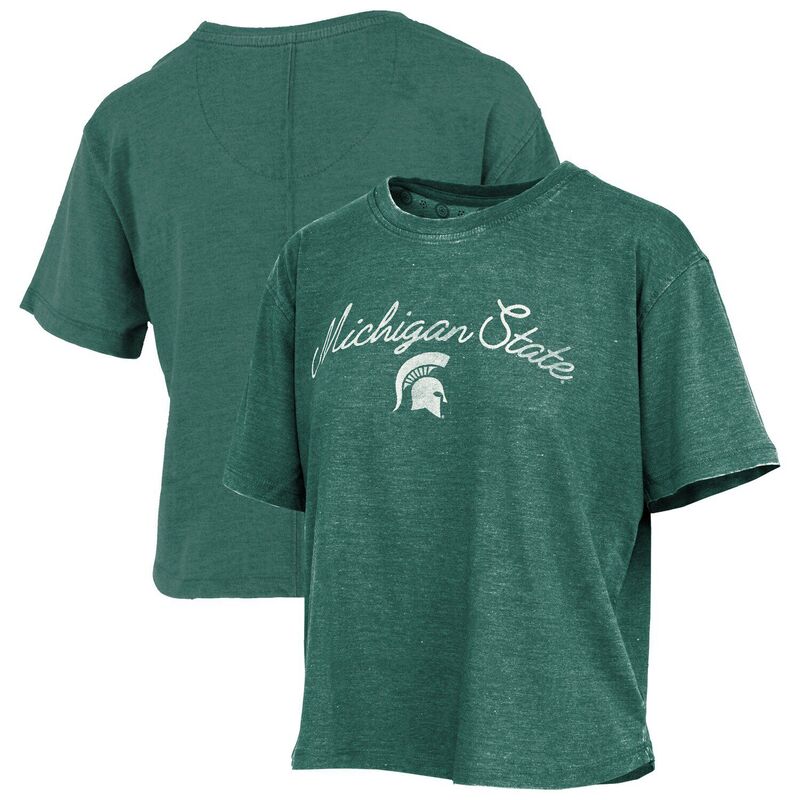 押し付けるボックス席 レディース トップス プルオーバー ヴィンテージ ロゴタイプ Women\u0027s Pressbox Green Michigan State Spartans Vintage Waist Length Script Over Logo T-Shirt Msu Green 緑であること