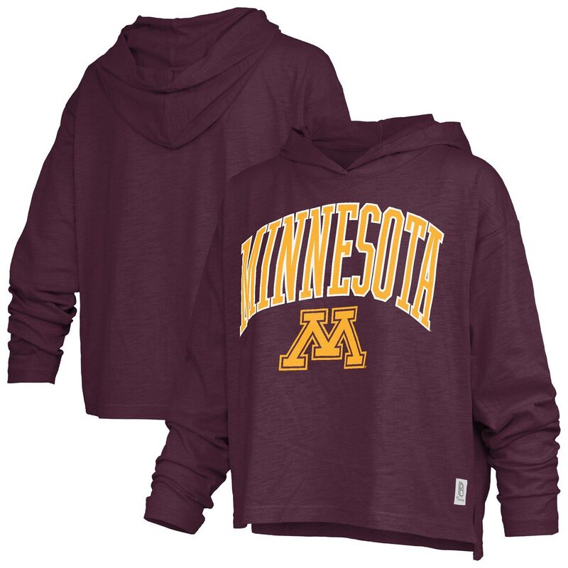 押し付けるボックス席 レディース トップス ティーシャツ ロゴタイプ Women\u0027s Pressbox Maroon Minnesota Golden Gophers Nelson Arch Over Logo Long Sleeve Hooded T-Shirt Min Red 赤いこと トップス-レディースファッション-Tシャツ・カットソー