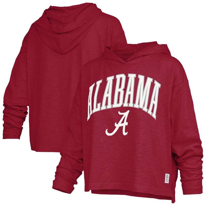 押し付けるボックス席 レディース トップス ティーシャツ ロゴタイプ Women\u0027s Pressbox Crimson Alabama Crimson Tide Nelson Arch Over Logo Long Sleeve Hooded T-Shirt Ala Red 赤いこと Tシャツ・カットソー-トップス