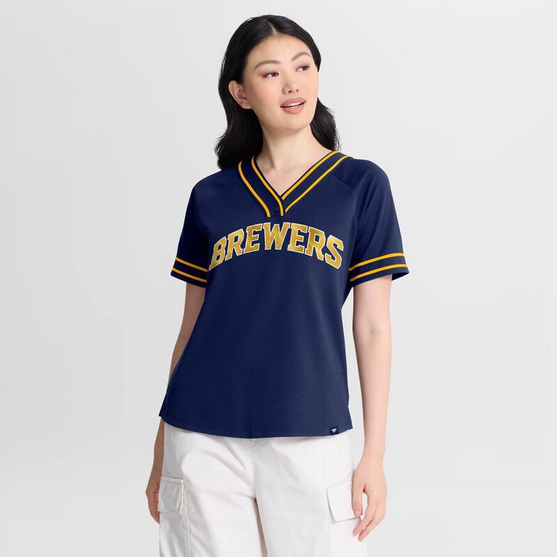 ファナティクス レディース トップス プルオーバー V素っ首 Women\u0027s Fanatics Navy Milwaukee Brewers Diva Race Ahead Raglan V-Neck T-Shirt Brw Navy 米国海軍