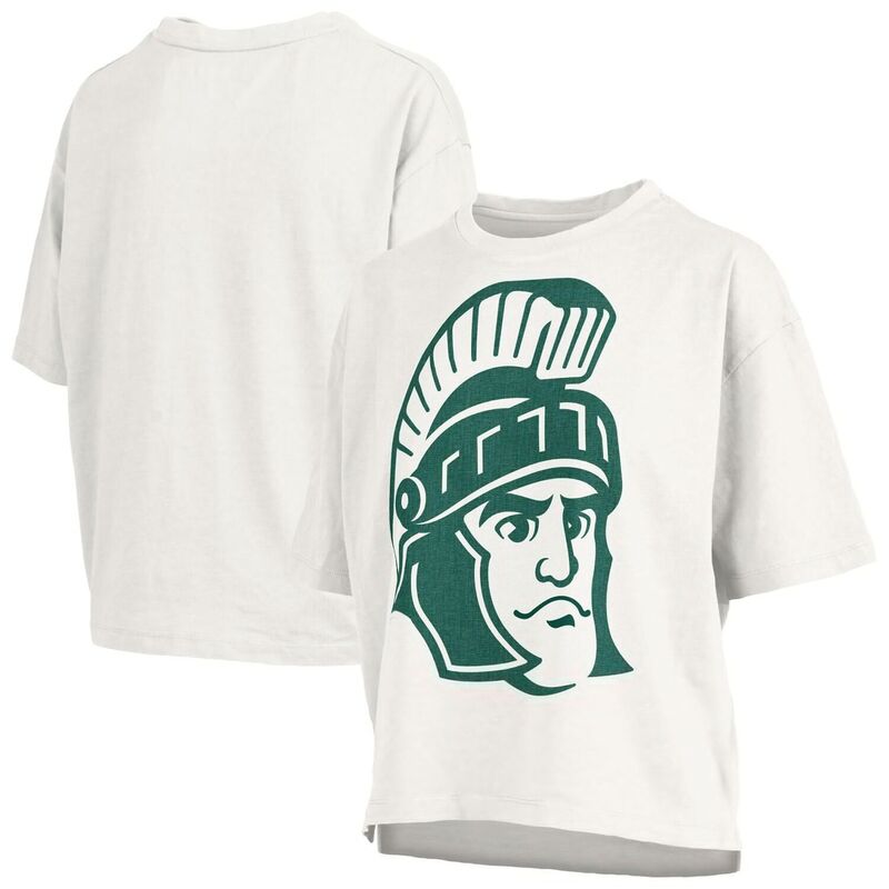 押し付けるボックス席 レディース トップス プルオーバー Women\u0027s Pressbox White Michigan State Spartans Big Canvas Puff Castillo Motley T-Shirt Msu White 白いこと