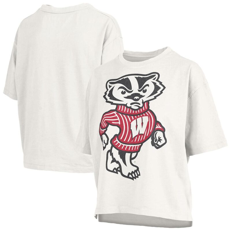 押しつけるボックス席 レディース トップス ティーシャツ Women\u0027s Pressbox White Wisconsin Badgers Big Canvas Puff Castillo Motley T-Shirt Wis White 白いこと トップス-Tシャツ・カットソー-レディースファッション