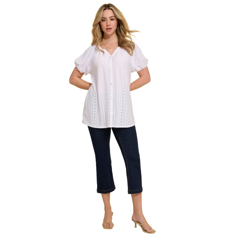 ロアマンズ レディース トップス プルオーバー 足し加える大きさ Roaman\u0027s Women\u0027s Plusize Shirred Eyelet Button-Front Blouson Tunic White 白いこと