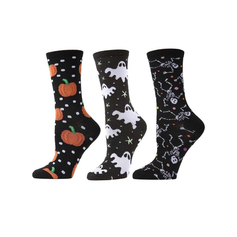 メモイ レディース アンダーお召しもの ソックス MeMoi 3 Pair Bundle Women\u0027s Happy Halloween Crew Socks Black 黒いこと