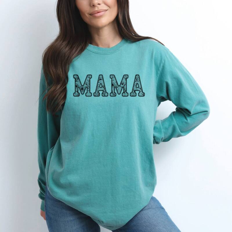 Simply Sage Market レディース トップス ティーシャツ スピード競技 グラフィック Simply Sage Market Mama Faux Lace - Women\u0027s Garment Dyed Long Sleeve Graphic T-Shirt Seafoam レディースファッション-トップス-Tシャツ・カットソー