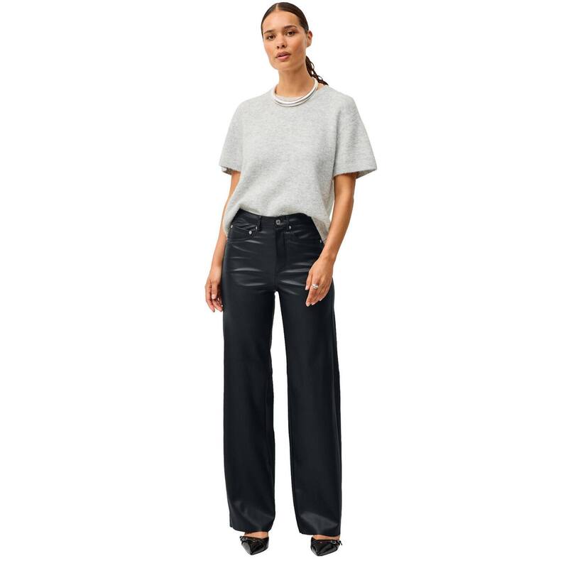 Ellos レディース ボトムス カジュアルパンツ ワイドレッグ プラスサイズ レザー フェイクレザー ellos Plusize 5 Pocket Faux Leather Wide Leg Pants Black ブラック