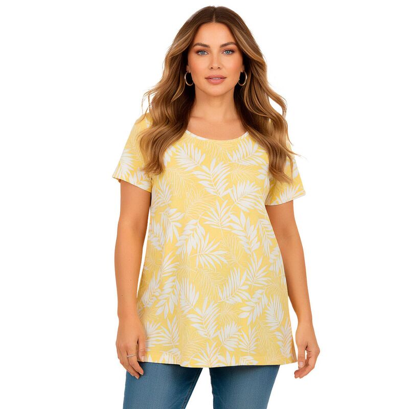 ロアマンズ レディース トップス Tシャツ プラスサイズ コットン Roaman's Women's Plusize Cotton Ultimate Scoopneck Swing Tunic Lemon Mist Silhouette｜ReVida 店