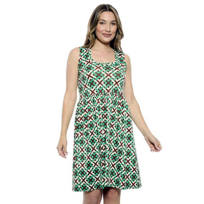 24 セブンコンフォート レディース トップス 衣装 A 伝達ルート ノースリーブ Women\u0027s 24Seven Comfort Apparel Sleeveless Fit \u0026 Flare A-Line Dress Green Multi 緑であること