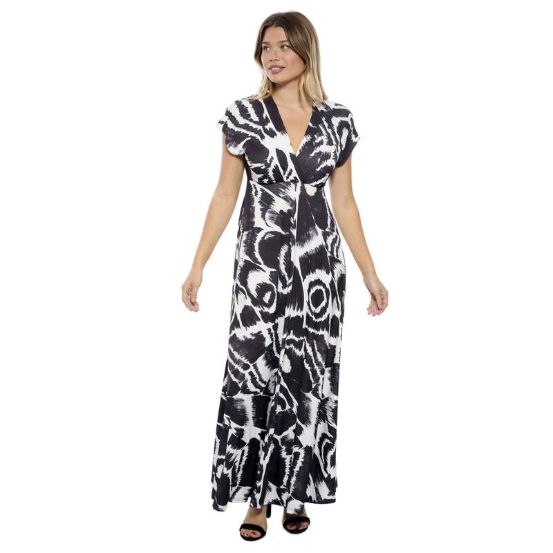 24 セブンコンフォート レディース トップス ワンピース Vネック キャップ エンパイア マキシ Women's 24Seven Comfort Apparel Abstract V-Neck Empire Waist Cap Sleeve Maxi Dress Black Multi ブラック|ReVida 店