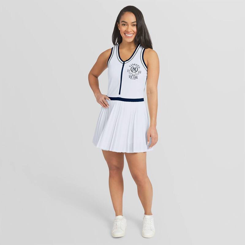御召しもの バイ エリン アンド濫りがわしい レディース トップス 衣装 筋目 Women\u0027s WEAR by Erin Andrews White New York Yankees Zip-Front Pleated Tri-Blend Scoop Neck Tank Dress Ynk White 白いこと