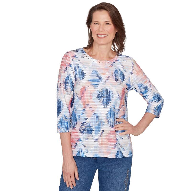 アルフレッド ダナー レディース トップス プルオーバー プチ 編み物 Petite Alfredunner Aztec Diamond Knitop Blue Multi 青み