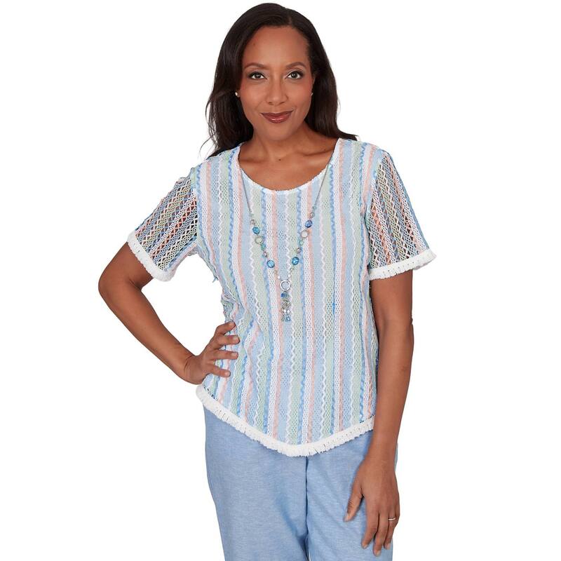 アルフレッド ダナー レディース トップス プルオーバー スピード競技 Women\u0027s Alfredunner Textured Stripe Tee with Necklace Blue Multi 青み