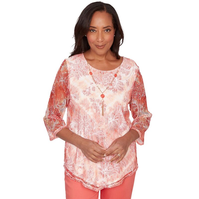 アルフレッド ダナー レディース トップス Tシャツ レース Women Alfredunner Batik Tie Dye Chevron Top with Necklace Tangerine タンジェリン
