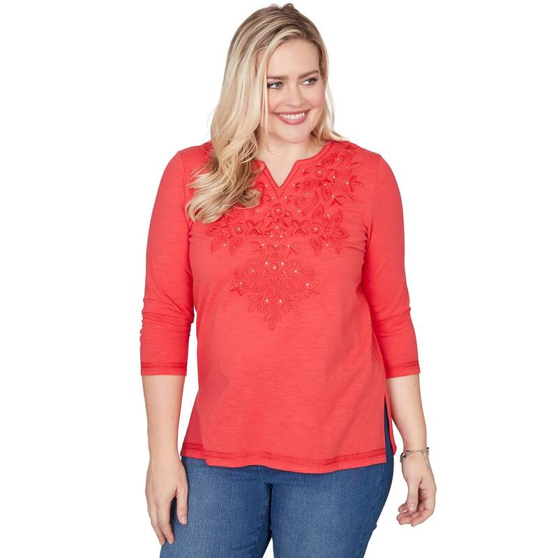 アルフレッド ダナー レディース トップス プルオーバー 刺しゅう Women ’ s Alfredunner Tonal Embroidered Split Neck Top Red 赤いこと