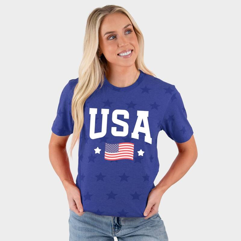Simply Sage Market レディース トップス Tシャツ Simply Sage Market USArched Flag - Women'short Sleeve Star Tee Royal|ReVida 店