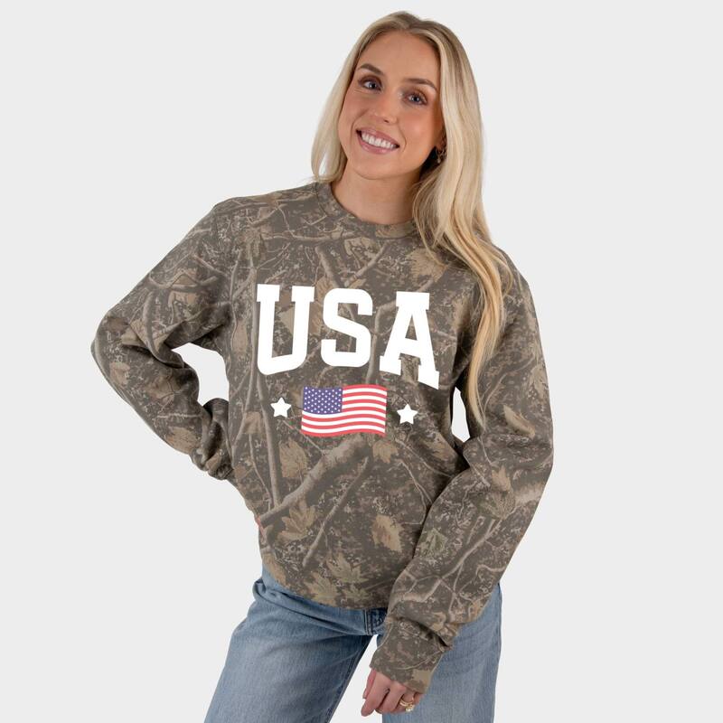 Simply Sage Market レディース トップス プルオーバー 流汗 Simply Sage Market USArched Flag - Woman\u0027s Heavyweight Camo Sweatshirt Camo