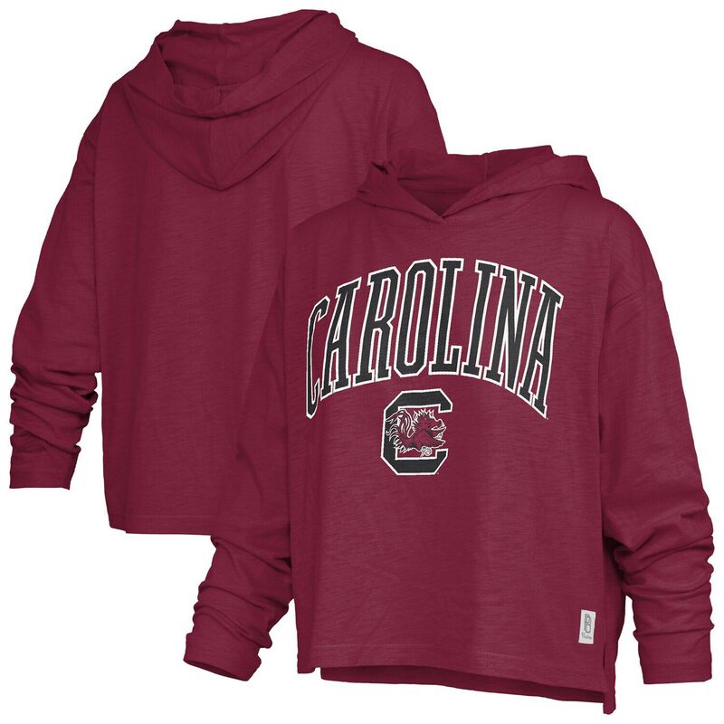 押し付けるボックス席 レディース トップス ティーシャツ ロゴタイプ Women\u0027s Pressbox Garnet South Carolina Gamecocks Nelson Arch Over Logo Long Sleeve Hooded T-Shirt Scred 赤いこと Tシャツ・カットソー-レディースファッション-トップス