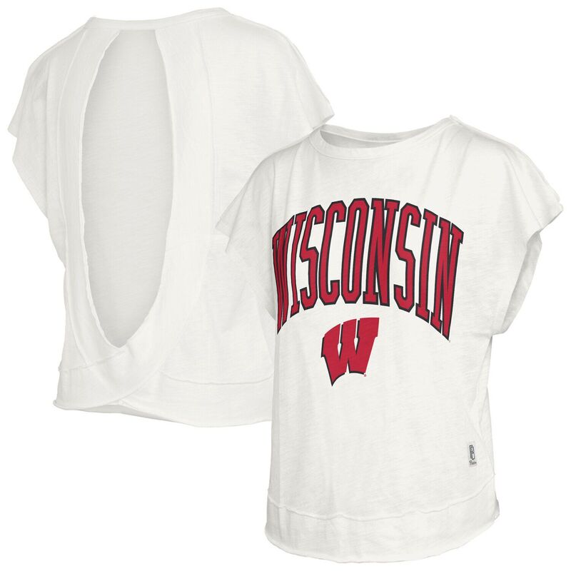 押し付けるボックス席 レディース トップス プルオーバー 明けっ広げうしろ側 Women\u0027s Pressbox Cream Wisconsin Badgers Nelson Movement Open Back Slub T-Shirt Wis Beige ベージュ
