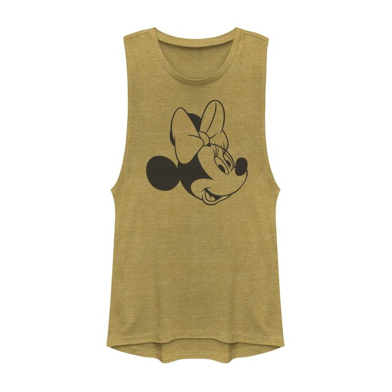 ディズニー レディース トップス Tシャツ Disney Minnie Mouse Black And White Head Shot Juniors Muscle Tank Top Gold Heather ヘザー