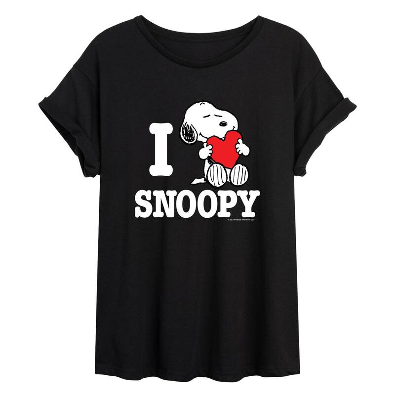 アニメキャラクター レディース トップス Tシャツ Licensed Character Juniors Peanuts I Love Snoopy Oversized Tee Black ブラック