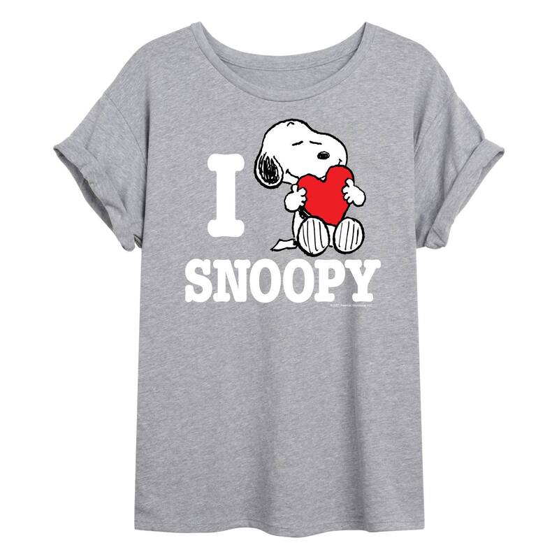 アニメキャラクター レディース トップス Tシャツ Licensed Character Juniors Peanuts I Love Snoopy Oversized Tee Gray グレー