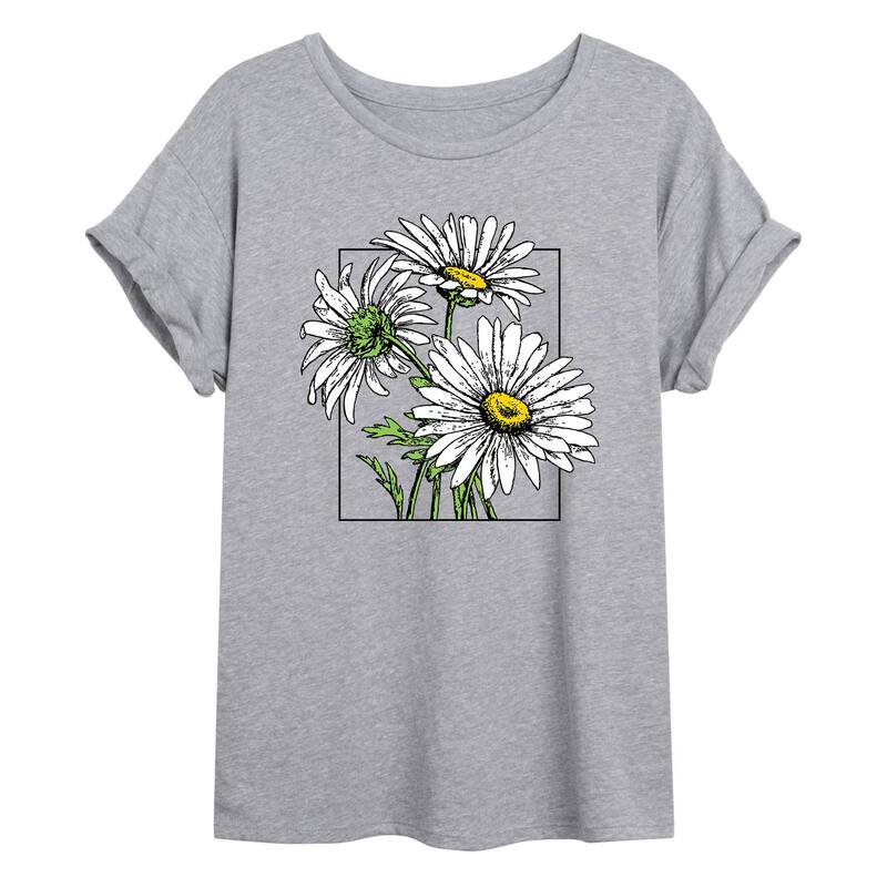 アニメキャラクター レディース トップス Tシャツ ヴィンテージ グラフィック Licensed Character Juniors Vintage Daisies Oversized Graphic Tee Gray グレー