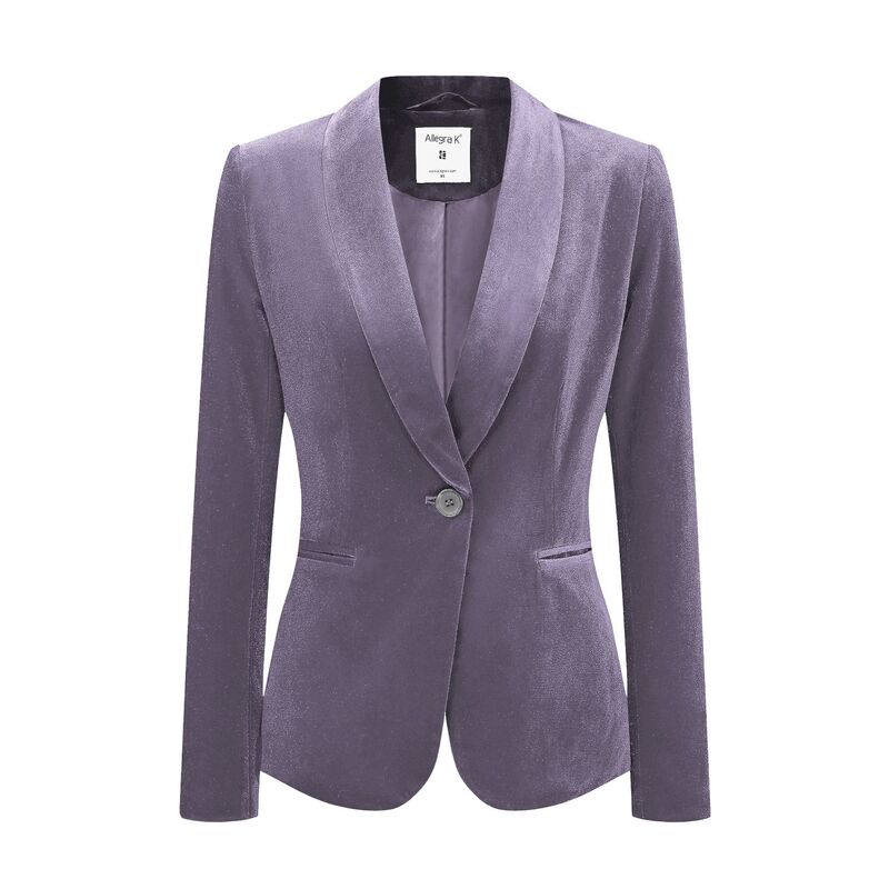 アレグラ ケー レディース アウター 上衣・上衣 天鵝絨 スポーツジャケット ALLEGRA K Women\u0027s Work Shawl Collar Long Sleeve One Button Velvet Blazer Dusty Purple パープル レディースファッション-コート・ジャケット