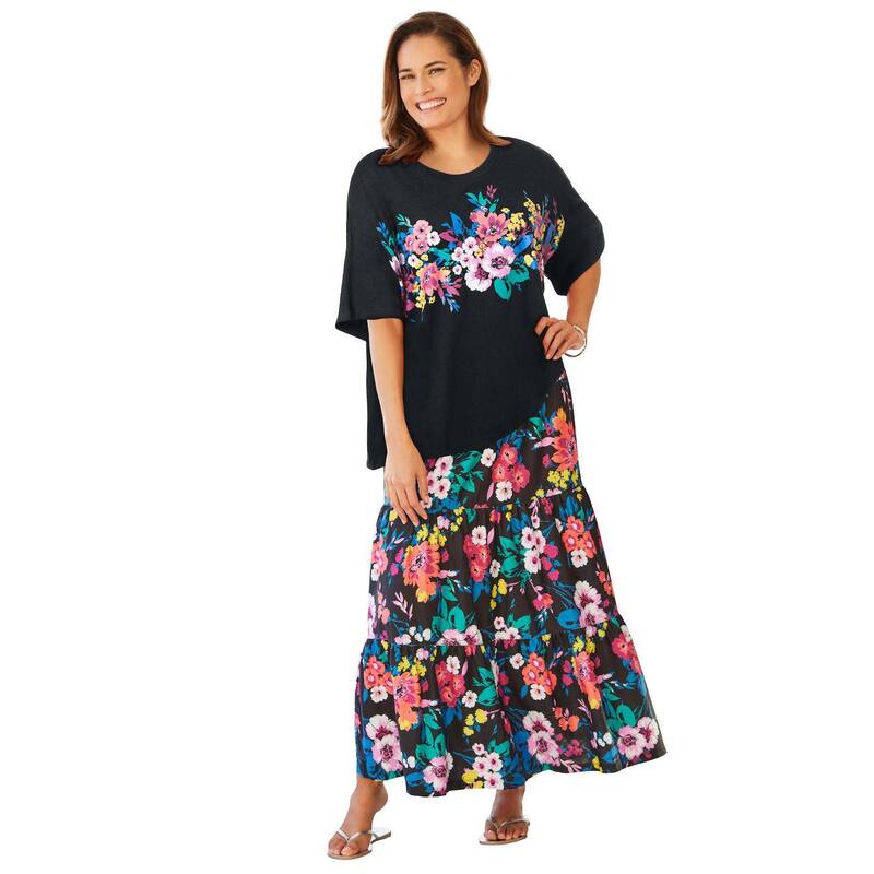 成人女性 ウィズはたご屋 レディース トップス プルオーバー 足し加える大きさ Woman Within Plusize Relaxed Tee Black Graphic 黒いこと