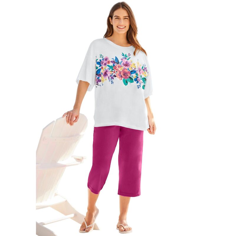 成人女性 ウィズはたご屋 レディース トップス プルオーバー 足し加える大きさ Woman Within Plusize Relaxed Tee White Graphic 白いこと