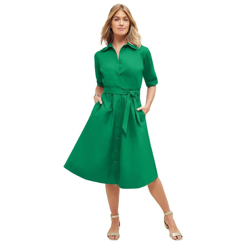 ジェシカロンドン レディース トップス ワンピース プラスサイズ シャツ Jessica London Women's Plusize Stretch Poplin Shirtdress Kelly Green グリーン|ReVida 店