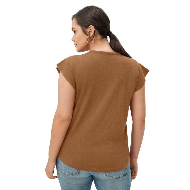 Ellos レディース トップス Tシャツ プラスサイズ キャップ Ellos Plusize Cap Sleeve Henley Tee Walnut Brown ブラウン｜ReVida 店