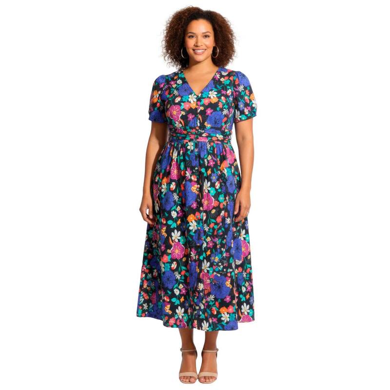 アベニュー レディース トップス 衣装 つけ加える大きさ midi Avenue Women\u0027s Plusize Button Front Midi Dress Multi Playful Garden マルチ色つや