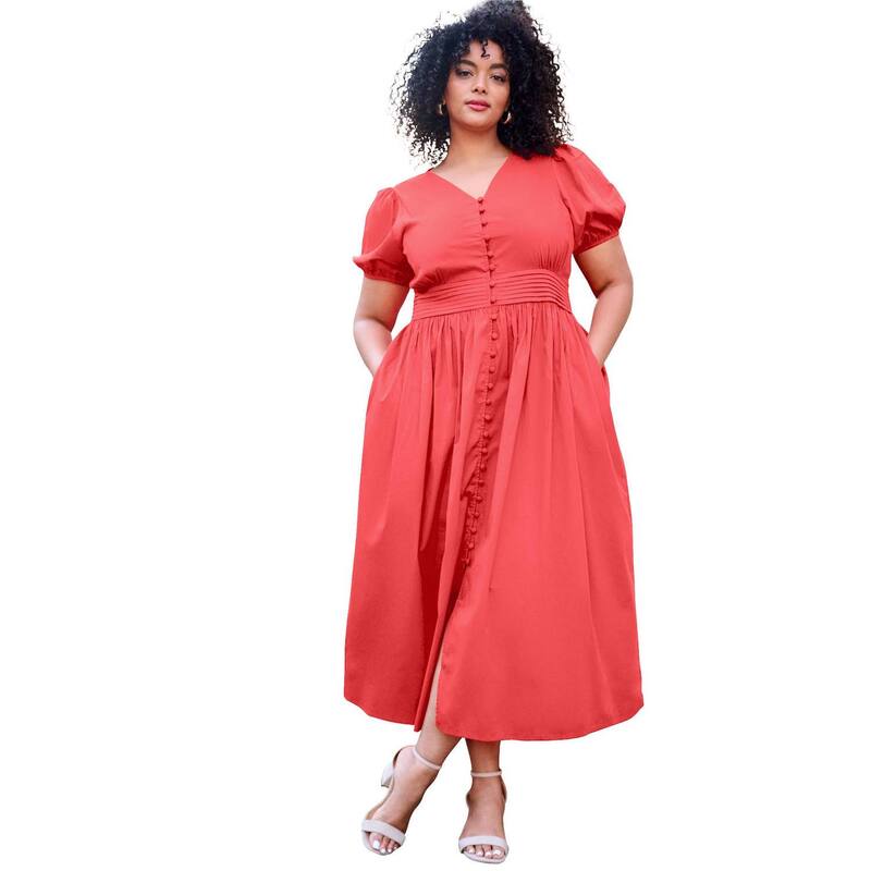 アベニュー レディース トップス 衣装 つけ加える大きさ midi Avenue Women\u0027s Plusize Button Front Midi Dressoft Geranium