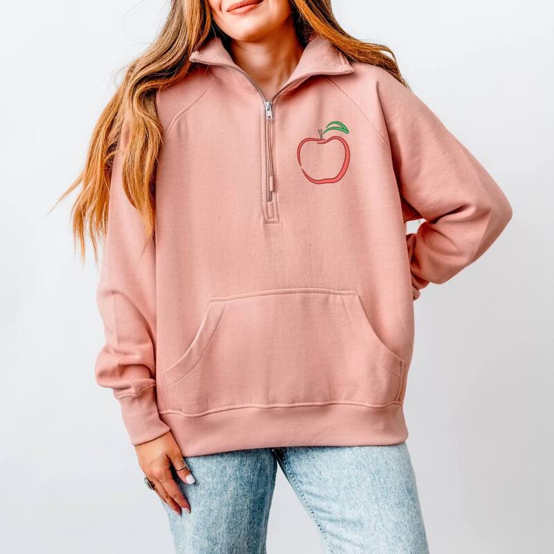 Simply Sage Market レディース トップス プルオーバー ハーフジップ 汗水 刺しゅう フリース グラフィック Simply Sage Market Embroidered Apple - Women\u0027s Quarter Zip Fleece Graphic Sweatshirt Blush 毛はらい