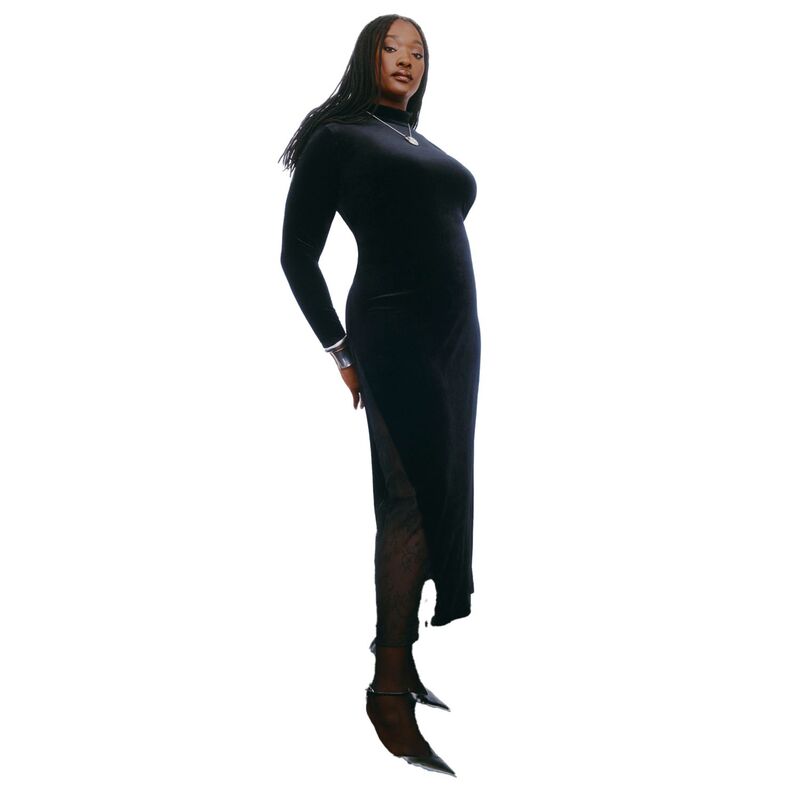 エロクイ レディース トップス 衣装 つけ加える大きさ 天鵞絨 スピード競技 マキシ ELOQUII Women\u0027s Plusize Velvet And Lace Maxi Dress Black Onyx 黒いこと
