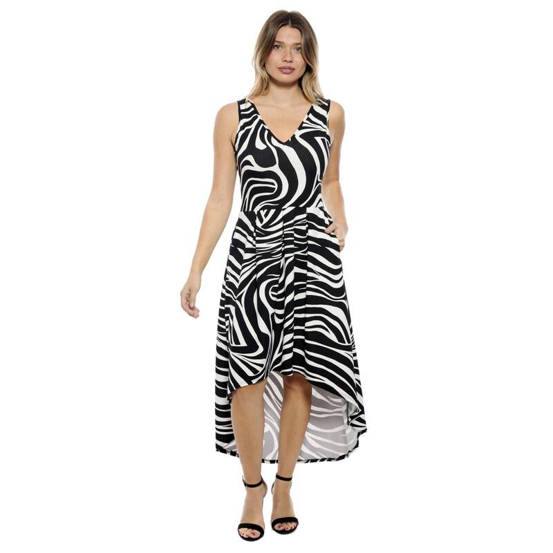 24 セブンコンフォート レディース トップス 衣装 midi ノースリーブ Women\u0027s 24Seven Comfort Apparel Sleeveless Fit \u0026 Flare High Low Midi Dress with Pockets Black Multi 黒いこと