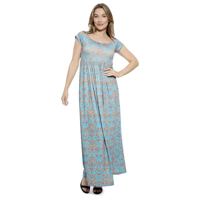 24 セブンコンフォート レディース トップス ワンピース A ライン プリーツ キャップ マキシ Women's 24Seven Comfort Apparel Abstract Square Neck Cap Sleeve Pleated A-Line Maxi Dress Blue Multi ブルー｜ReVida 店 15,826円