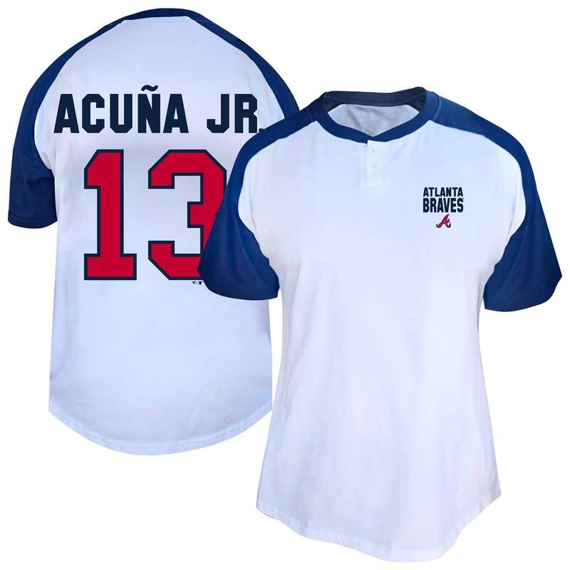 プロファイル レディース トップス プルオーバー 足し加える大きさ Women\u0027s Profile Ronald Acua Jr. White Atlanta Braves Plusize Name \u0026 Numberaglan Henley T-Shirt Brv White 白いこと