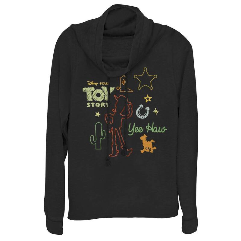 ウォルトディズニー ピクサー レディース トップス ティーシャツ グラフィック Disney / Pixar Toy Story Juniors\u0027 Howdy Partner Woody Cowlneck Graphic Lightweight Long Sleeve Black 黒いこと レディースファッション-トップス-Tシャツ・カットソー