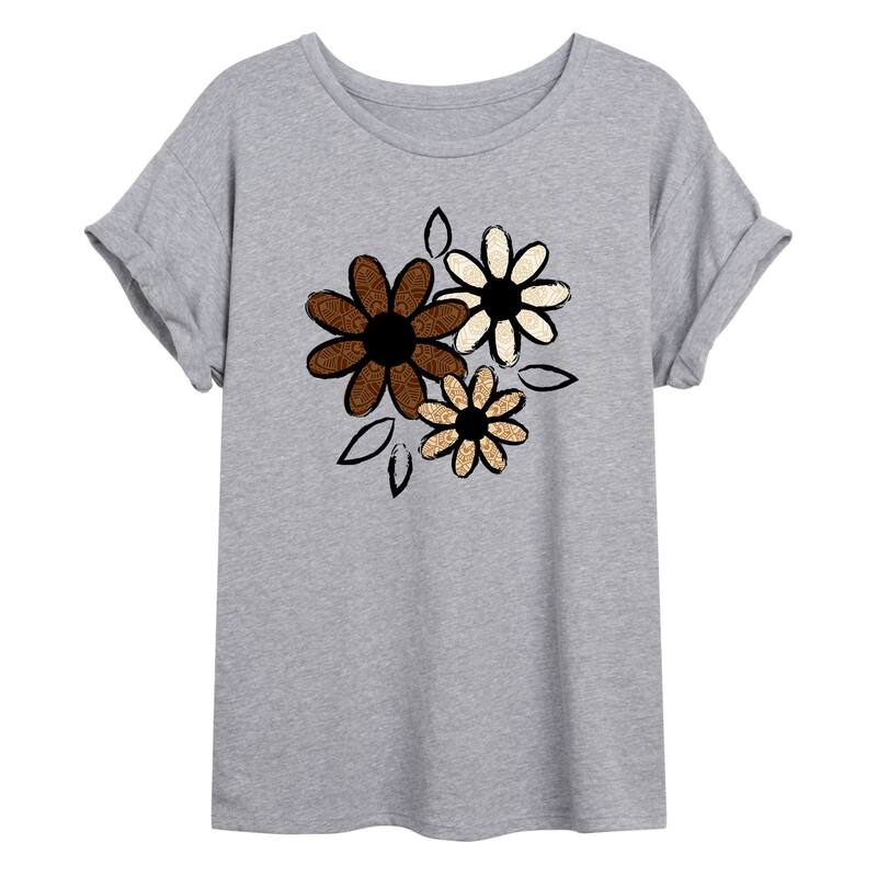 アニメキャラクター レディース トップス Tシャツ グラフィック Licensed Character Juniors Patterned Flowers Oversized Graphic Tee Gray グレー