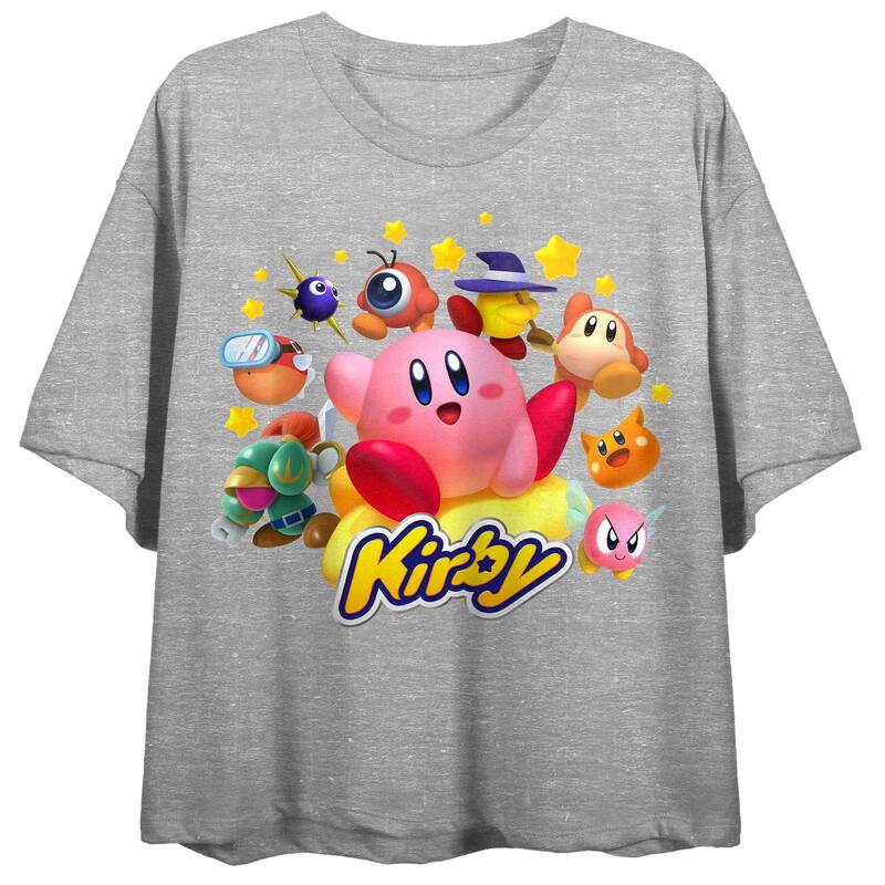 アニメキャラクター レディース トップス Tシャツ グラフィック Licensed Character Juniors Kirby Crop Graphic Tee Gray グレー