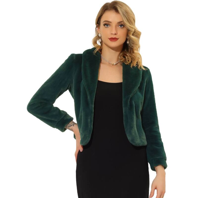 アレグラ ケー レディース アウター ジャケット・ブルゾン コート クロップド フリース ALLEGRA K Women's Notched Lapelong Sleeves Open Front Fleece Cropped Coat Green グリーン|ReVida 店