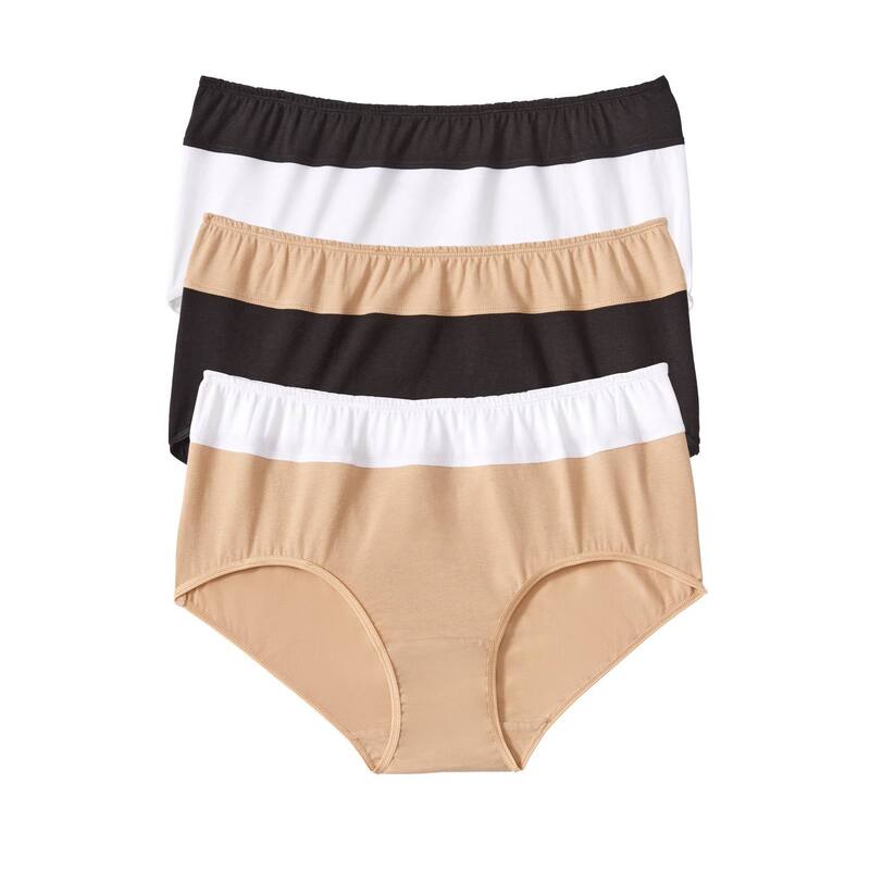 コンフォート 選りわける レディース アンダーお召しもの ズボン下 足し加える大きさ 綿織物 Comfort Choice Women\u0027s Plusize Full Coverage Stretch Cotton Color Block Brief 3-Pack Basic